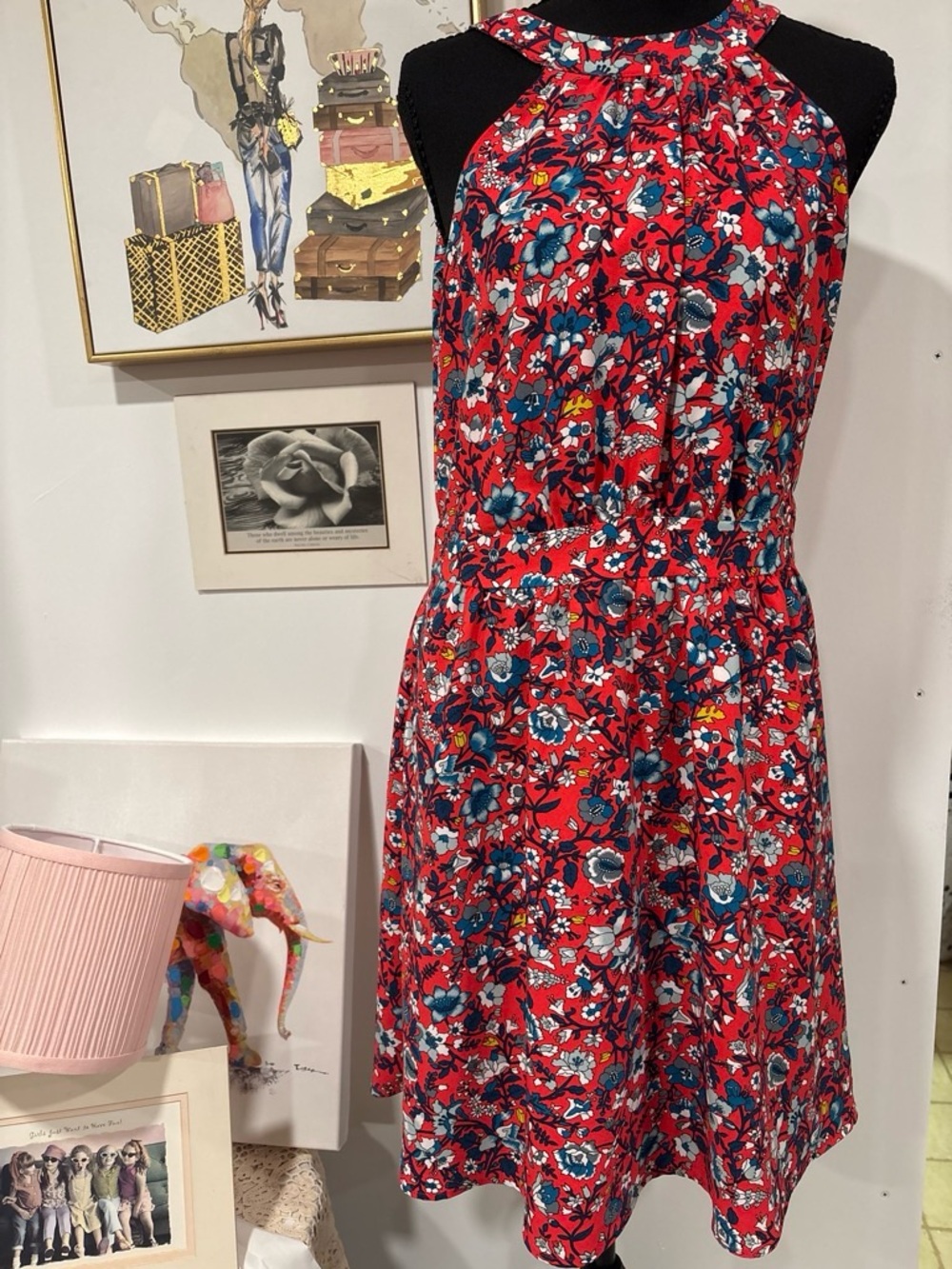 LOFT Red Floral Print dress